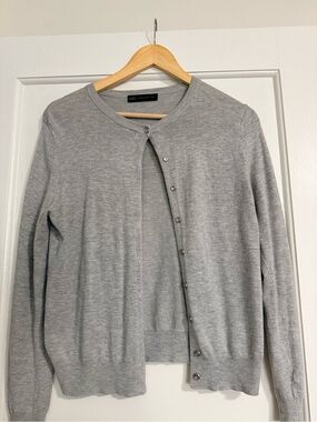 Marks & Spencer Light Gray Button-Front Crewneck Cardigan